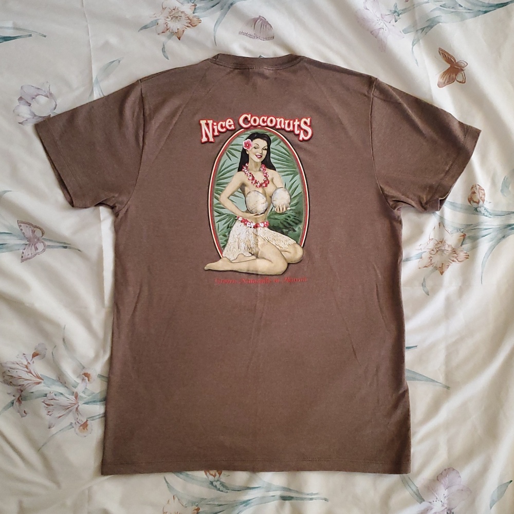 Nice Coconuts Size Medium Graphic Tee Shirt. Hawaii. Brown.  EPWC